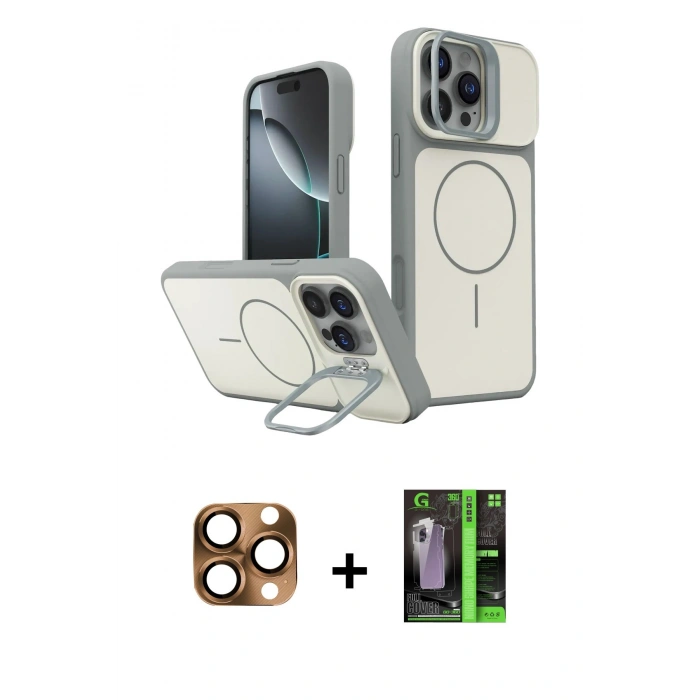 MARSİLYAN™- iPhone 16 Pro Max Kılıf İz Modern Prime - Şeffaf 360 Full Body Arka Koruyucu + Pers Alüminyum Kamera Lens - CLTM