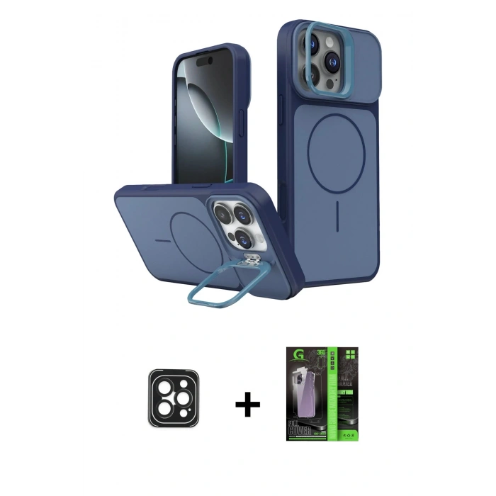MARSİLYAN™- iPhone 16 Pro Max Kılıf İz Modern Prime - Şeffaf 360 Full Body Arka Koruyucu + PVD Metal Kamera Lens - SH