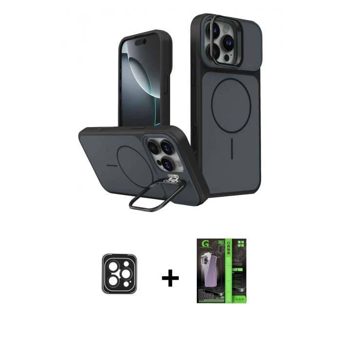 MARSİLYAN™- iPhone 16 Pro Max Kılıf İz Modern Prime - Şeffaf 360 Full Body Arka Koruyucu + PVD Metal Kamera Lens - SH