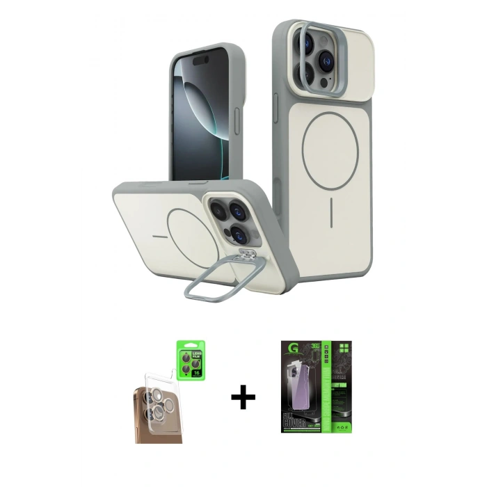 MARSİLYAN™- iPhone 16 Pro Max Kılıf İz Modern Prime - Şeffaf 360 Full Body Arka Koruyucu + Raze Metal Kamera Lens - CLTM