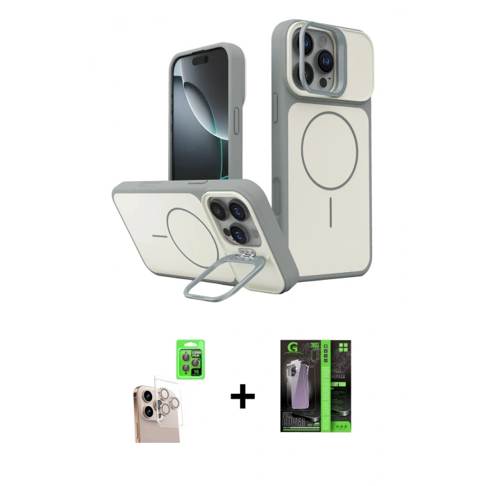 MARSİLYAN™- iPhone 16 Pro Max Kılıf İz Modern Prime - Şeffaf 360 Full Body Arka Koruyucu + Raze Metal Kamera Lens - NLGY