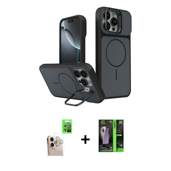 MARSİLYAN™- iPhone 16 Pro Max Kılıf İz Modern Prime - Şeffaf 360 Full Body Arka Koruyucu + Raze Metal Kamera Lens - NLGY