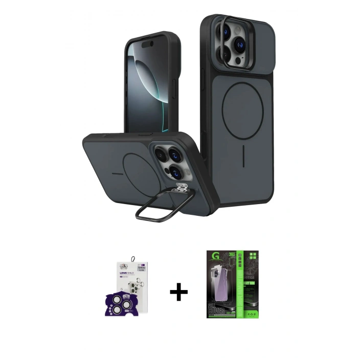 MARSİLYAN™- iPhone 16 Pro Max Kılıf İz Modern Prime - Şeffaf 360 Full Body Arka Koruyucu + Bilvis Titan Kamera Lens - TMGI