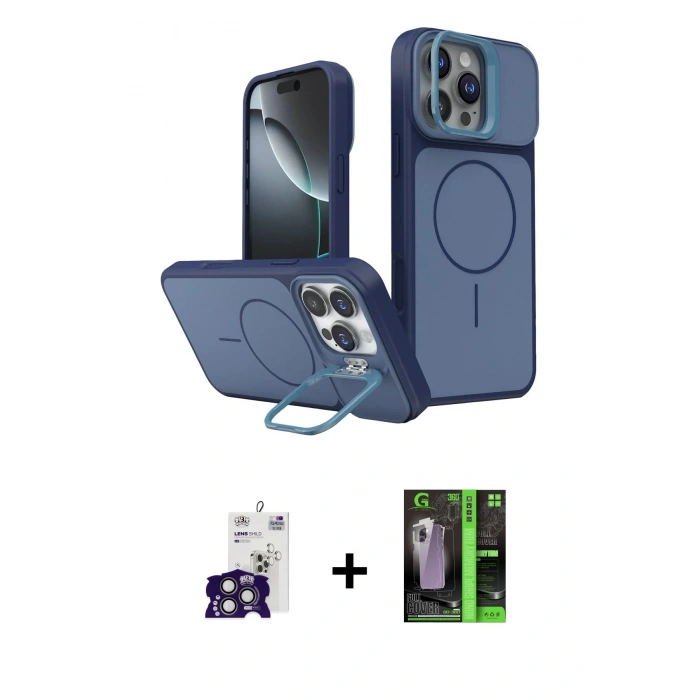 MARSİLYAN™- iPhone 16 Pro Max Kılıf İz Modern Prime - Şeffaf 360 Full Body Arka Koruyucu + Bilvis Titan Kamera Lens - TMGI