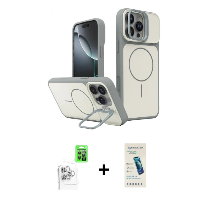 MARSİLYAN™- iPhone 16 Pro Max Kılıf İz Modern Prime - Şeffaf Pasifik Cam Ekran Koruyucu + Raze Metal Kamera Lens - BZ