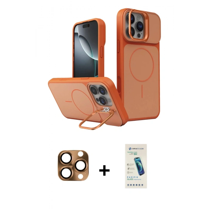 MARSİLYAN™- iPhone 16 Pro Max Kılıf İz Modern Prime - Şeffaf Pasifik Cam Ekran Koruyucu + Pers Alüminyum Kamera Lens - CLTM