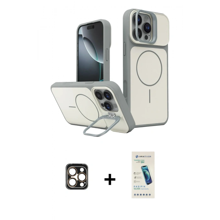 MARSİLYAN™- iPhone 16 Pro Max Kılıf İz Modern Prime - Şeffaf Pasifik Cam Ekran Koruyucu + Gold PVD Metal Kamera Lens