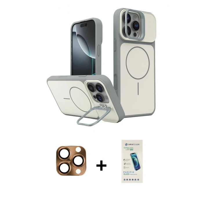 MARSİLYAN™- iPhone 16 Pro Max Kılıf İz Modern Prime - Şeffaf Pasifik Cam Ekran Koruyucu + Pers Alüminyum Kamera Lens - CLTM