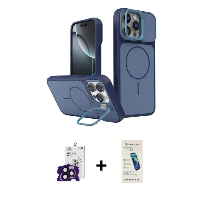 MARSİLYAN™- iPhone 16 Pro Max Kılıf İz Modern Prime - Şeffaf Pasifik Cam Ekran Koruyucu + Siyah Bilvis Titan Kamera Lens