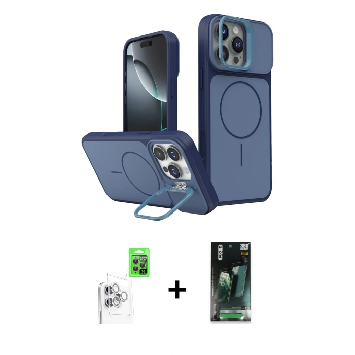 MARSİLYAN™- iPhone 16 Pro Max Kılıf İz Modern Prime - Siyah 360 Mat Full Body Arka Koruyucu + Raze Metal Kamera Lens - BZ