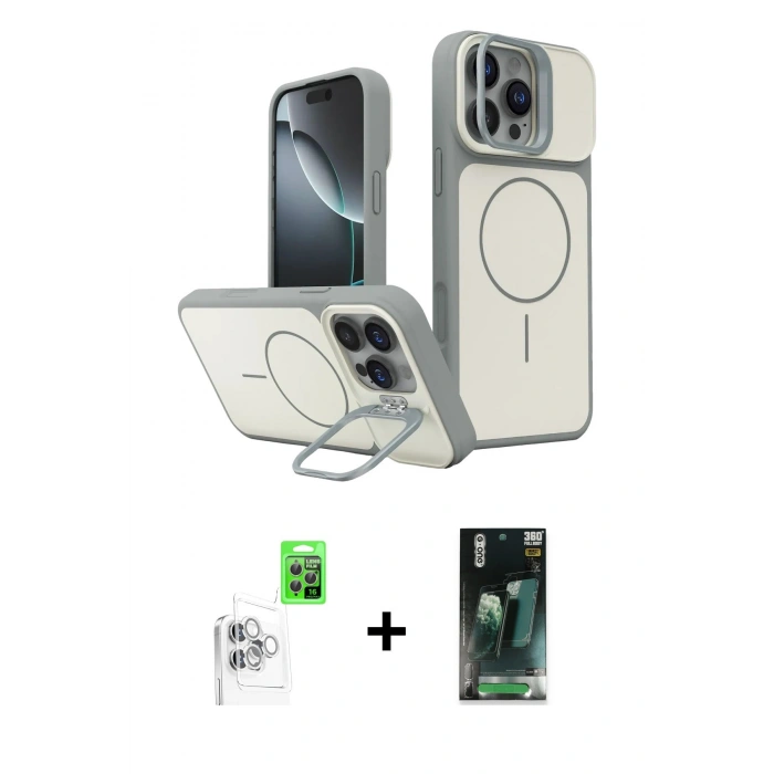 MARSİLYAN™- iPhone 16 Pro Max Kılıf İz Modern Prime - Siyah 360 Mat Full Body Arka Koruyucu + Raze Metal Kamera Lens - BZ