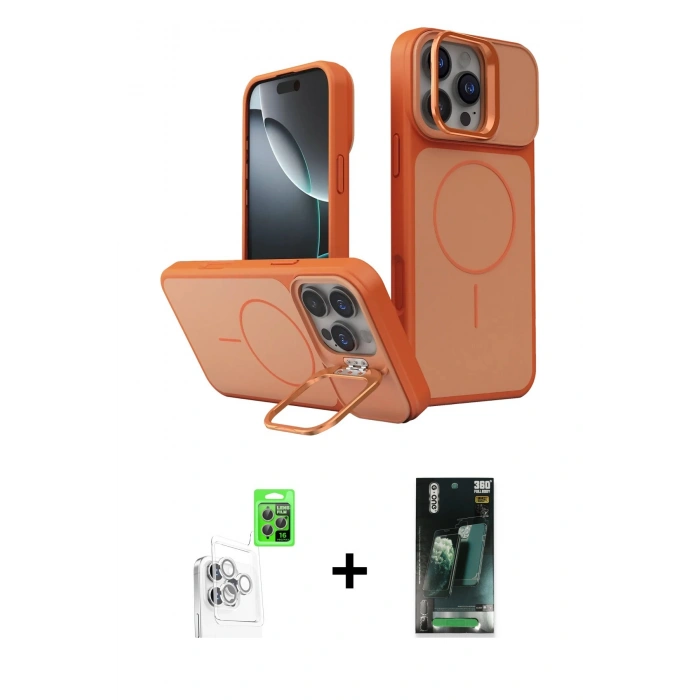 MARSİLYAN™- iPhone 16 Pro Max Kılıf İz Modern Prime - Siyah 360 Mat Full Body Arka Koruyucu + Raze Metal Kamera Lens - BZ