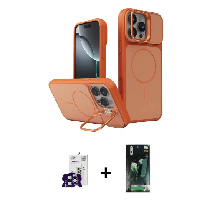 MARSİLYAN™- iPhone 16 Pro Max Kılıf İz Modern Prime - Siyah 360 Mat Full Body Arka Koruyucu + Bilvis Titan Kamera Lens - TMGI