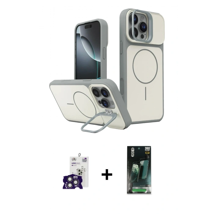 MARSİLYAN™- iPhone 16 Pro Max Kılıf İz Modern Prime - Siyah 360 Mat Full Body Arka Koruyucu + Bilvis Titan Kamera Lens - TMGI