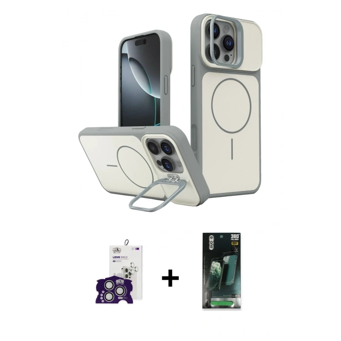MARSİLYAN™- iPhone 16 Pro Max Kılıf İz Modern Prime - Siyah 360 Mat Full Body Arka Koruyucu + Bilvis Titan Kamera Lens - GS