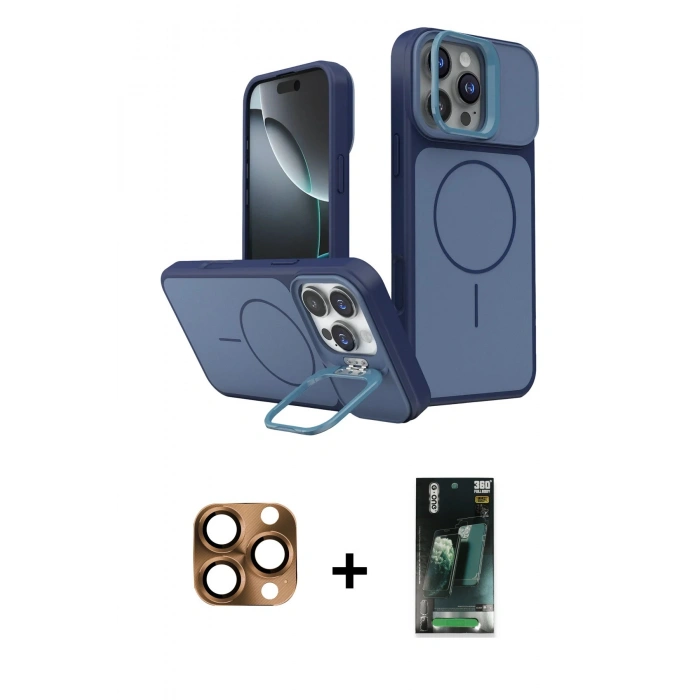 MARSİLYAN™- iPhone 16 Pro Max Kılıf İz Modern Prime - Siyah 360 Mat Full Body Arka Koruyucu + Pers Alüminyum Kamera Lens - CLTM