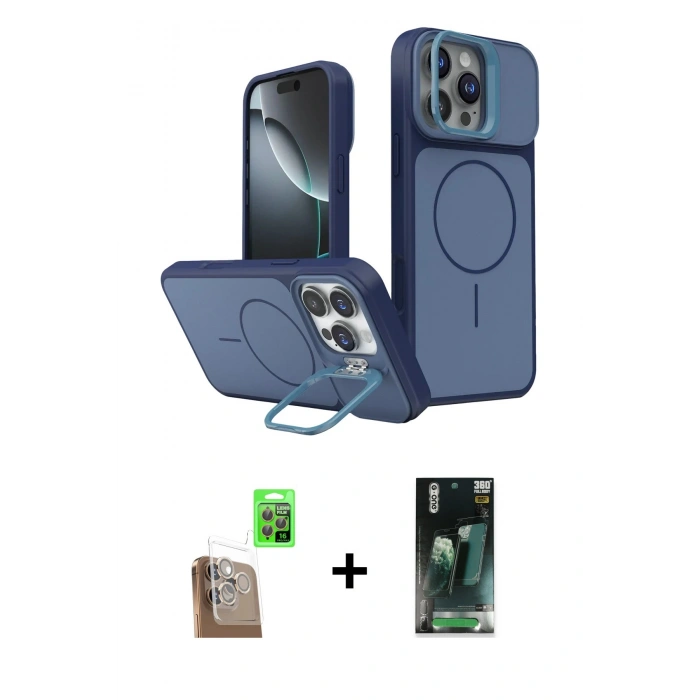 MARSİLYAN™- iPhone 16 Pro Max Kılıf İz Modern Prime - Siyah 360 Mat Full Body Arka Koruyucu + Raze Metal Kamera Lens - CLTM