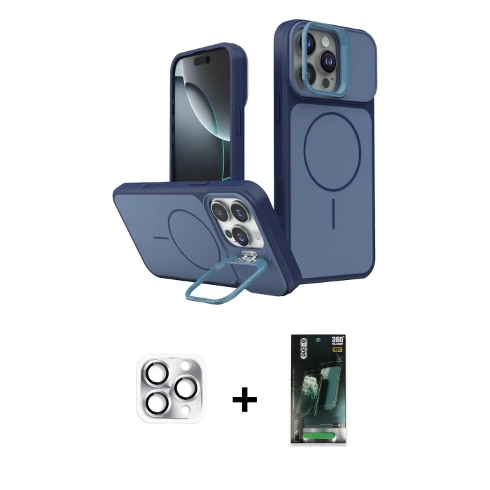 MARSİLYAN™- iPhone 16 Pro Max Kılıf İz Modern Prime - Siyah 360 Mat Full Body Arka Koruyucu + Pers Alüminyum Kamera Lens - GS