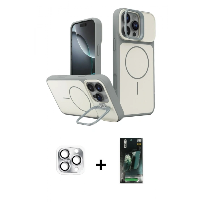 MARSİLYAN™- iPhone 16 Pro Max Kılıf İz Modern Prime - Siyah 360 Mat Full Body Arka Koruyucu + Pers Alüminyum Kamera Lens - GS