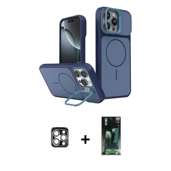 MARSİLYAN™- iPhone 16 Pro Max Kılıf İz Modern Prime - Siyah 360 Mat Full Body Arka Koruyucu + Gümüş PVD Metal Kamera Lens