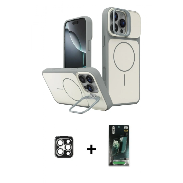 MARSİLYAN™- iPhone 16 Pro Max Kılıf İz Modern Prime - Siyah 360 Mat Full Body Arka Koruyucu + Gümüş PVD Metal Kamera Lens