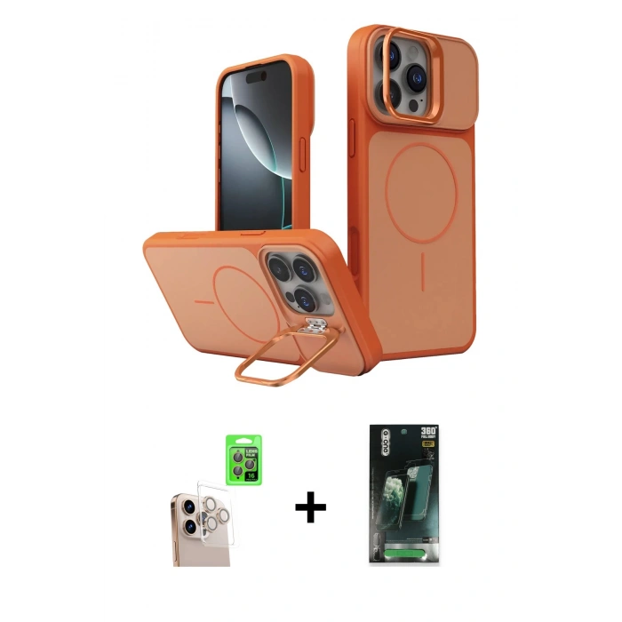 MARSİLYAN™- iPhone 16 Pro Max Kılıf İz Modern Prime - Siyah 360 Mat Full Body Arka Koruyucu + Raze Metal Kamera Lens - NLGY