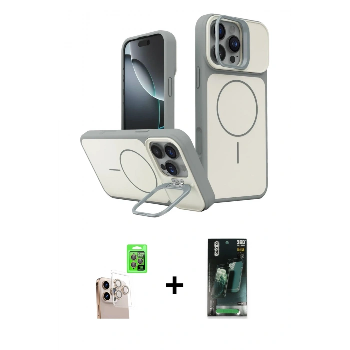 MARSİLYAN™- iPhone 16 Pro Max Kılıf İz Modern Prime - Siyah 360 Mat Full Body Arka Koruyucu + Raze Metal Kamera Lens - NLGY