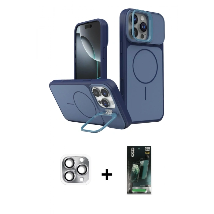 MARSİLYAN™- iPhone 16 Pro Max Kılıf İz Modern Prime - Siyah 360 Mat Full Body Arka Koruyucu + Pers Alüminyum Kamera Lens - GI