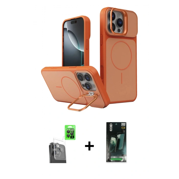 MARSİLYAN™- iPhone 16 Pro Max Kılıf İz Modern Prime - Siyah 360 Mat Full Body Arka Koruyucu + Raze Metal Kamera Lens - SH