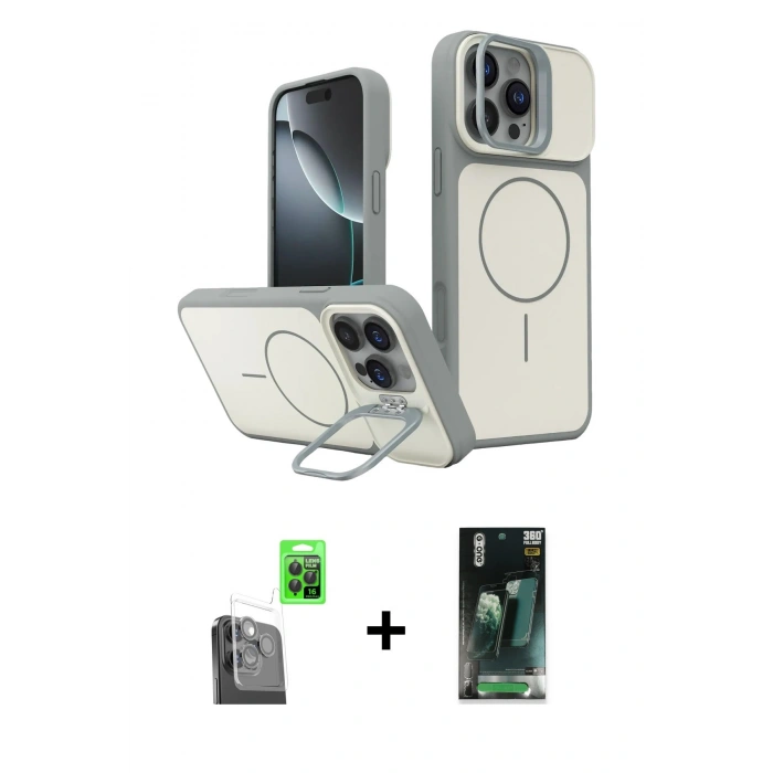 MARSİLYAN™- iPhone 16 Pro Max Kılıf İz Modern Prime - Siyah 360 Mat Full Body Arka Koruyucu + Raze Metal Kamera Lens - SH