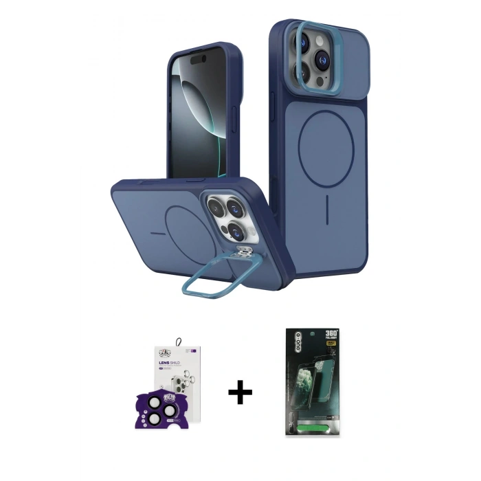 MARSİLYAN™- iPhone 16 Pro Max Kılıf İz Modern Prime - Siyah 360 Mat Full Body Arka Koruyucu + Bilvis Titan Kamera Lens - SH