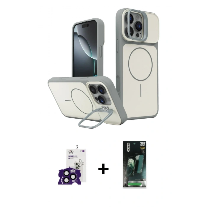 MARSİLYAN™- iPhone 16 Pro Max Kılıf İz Modern Prime - Siyah 360 Mat Full Body Arka Koruyucu + Bilvis Titan Kamera Lens - SH