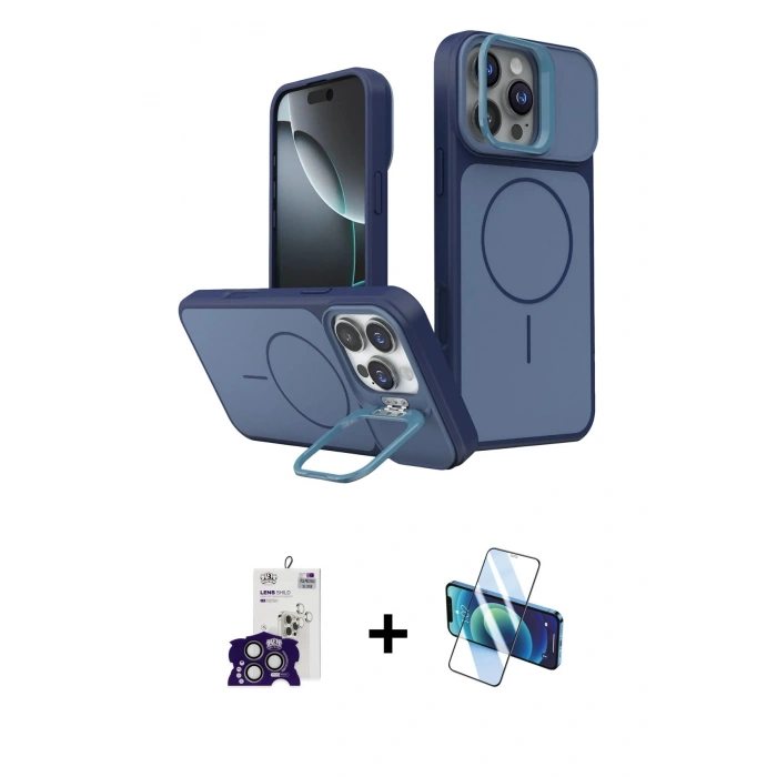 MARSİLYAN™- iPhone 16 Pro Max Kılıf İz Modern Prime - Siyah 3D Antistatik Cam Ekran Koruyucu + Bilvis Titan Kamera Lens - TMGI