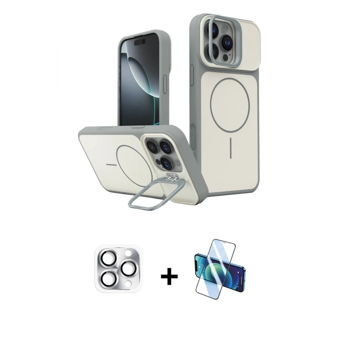 MARSİLYAN™- iPhone 16 Pro Max Kılıf İz Modern Prime - Siyah 3D Antistatik Cam Ekran Koruyucu + Pers Alüminyum Kamera Lens - GS