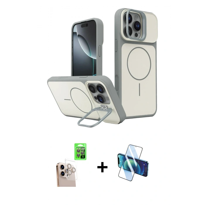 MARSİLYAN™- iPhone 16 Pro Max Kılıf İz Modern Prime - Siyah 3D Antistatik Cam Ekran Koruyucu + Raze Metal Kamera Lens - NLGY