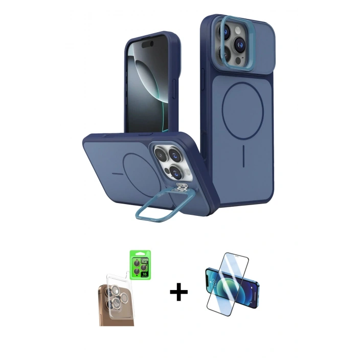 MARSİLYAN™- iPhone 16 Pro Max Kılıf İz Modern Prime - Siyah 3D Antistatik Cam Ekran Koruyucu + Raze Metal Kamera Lens - CLTM