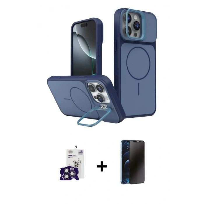 MARSİLYAN™- iPhone 16 Pro Max Kılıf İz Modern Prime - Siyah 3D Antistatik Hayalet Cam Ekran Koruyucu + Bilvis Titan Kamera Lens - TMGI