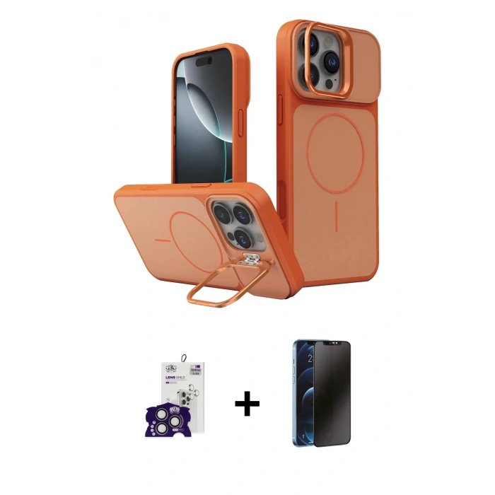 MARSİLYAN™- iPhone 16 Pro Max Kılıf İz Modern Prime - Siyah 3D Antistatik Hayalet Cam Ekran Koruyucu + Bilvis Titan Kamera Lens - TMGI