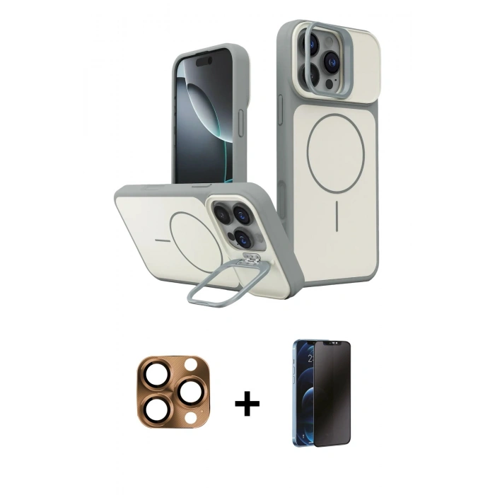 MARSİLYAN™- iPhone 16 Pro Max Kılıf İz Modern Prime - Siyah 3D Antistatik Hayalet Cam Ekran Koruyucu + Pers Alüminyum Kamera Lens - CLTM