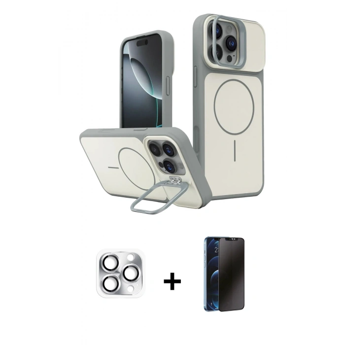 MARSİLYAN™- iPhone 16 Pro Max Kılıf İz Modern Prime - Siyah 3D Antistatik Hayalet Cam Ekran Koruyucu + Pers Alüminyum Kamera Lens - GS