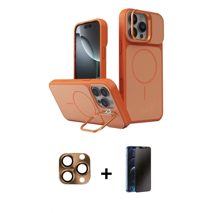 MARSİLYAN™- iPhone 16 Pro Max Kılıf İz Modern Prime - Siyah 3D Antistatik Hayalet Cam Ekran Koruyucu + Pers Alüminyum Kamera Lens - CLTM