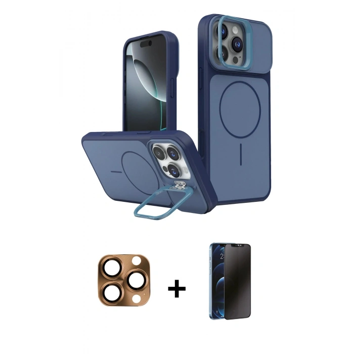 MARSİLYAN™- iPhone 16 Pro Max Kılıf İz Modern Prime - Siyah 3D Antistatik Hayalet Cam Ekran Koruyucu + Pers Alüminyum Kamera Lens - CLTM