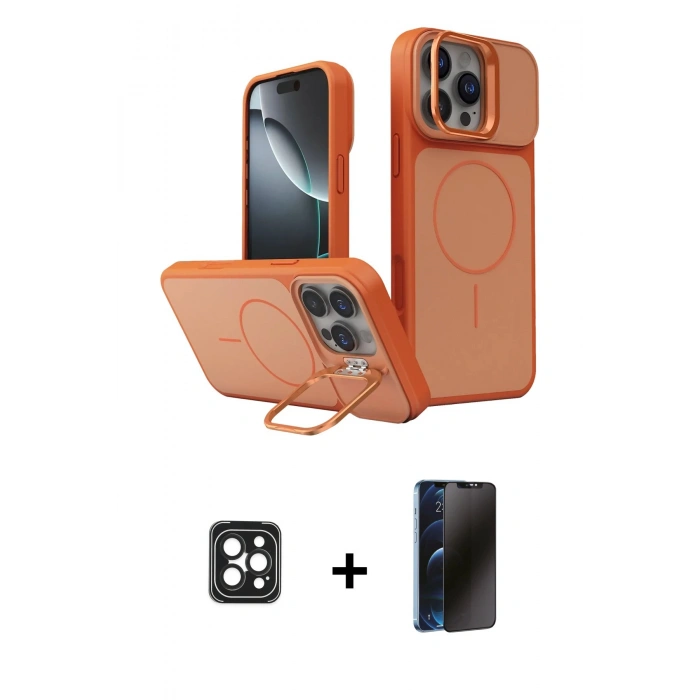 MARSİLYAN™- iPhone 16 Pro Max Kılıf İz Modern Prime - Siyah 3D Antistatik Hayalet Cam Ekran Koruyucu + PVD Metal Kamera Lens - SH