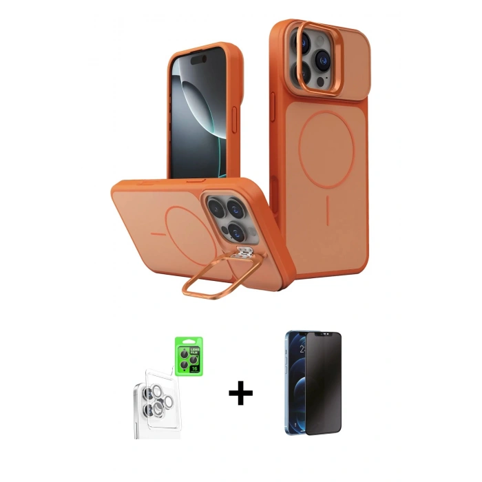 MARSİLYAN™- iPhone 16 Pro Max Kılıf İz Modern Prime - Siyah 3D Antistatik Hayalet Cam Ekran Koruyucu + Raze Metal Kamera Lens - BZ