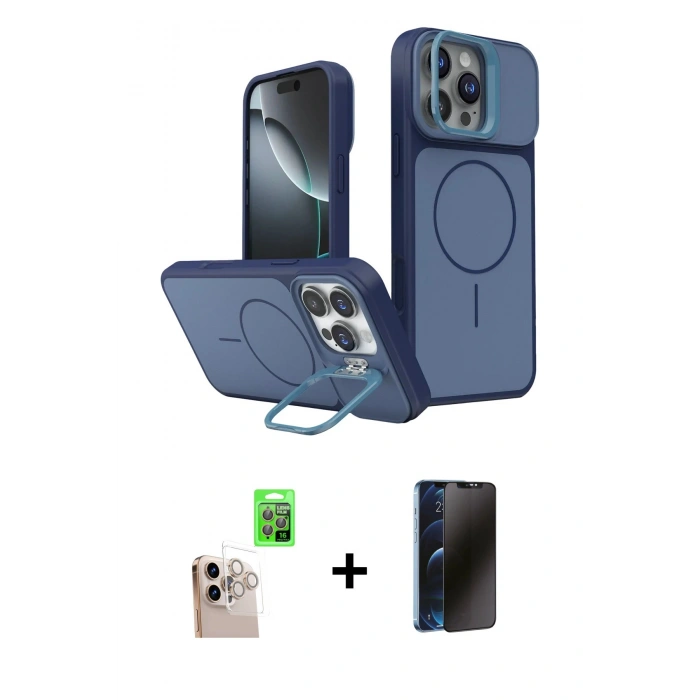 MARSİLYAN™- iPhone 16 Pro Max Kılıf İz Modern Prime - Siyah 3D Antistatik Hayalet Cam Ekran Koruyucu + Raze Metal Kamera Lens - NLGY