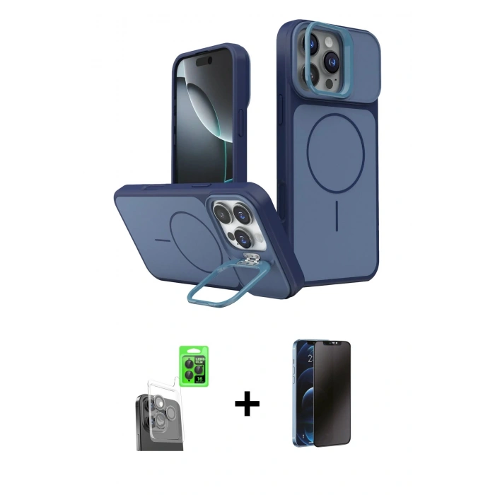 MARSİLYAN™- iPhone 16 Pro Max Kılıf İz Modern Prime - Siyah 3D Antistatik Hayalet Cam Ekran Koruyucu + Raze Metal Kamera Lens - SH