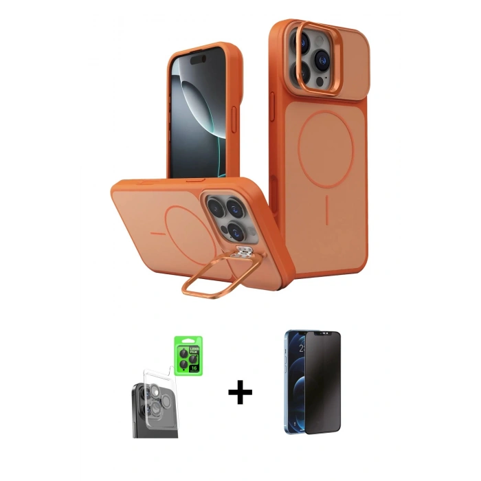 MARSİLYAN™- iPhone 16 Pro Max Kılıf İz Modern Prime - Siyah 3D Antistatik Hayalet Cam Ekran Koruyucu + Raze Metal Kamera Lens - SH