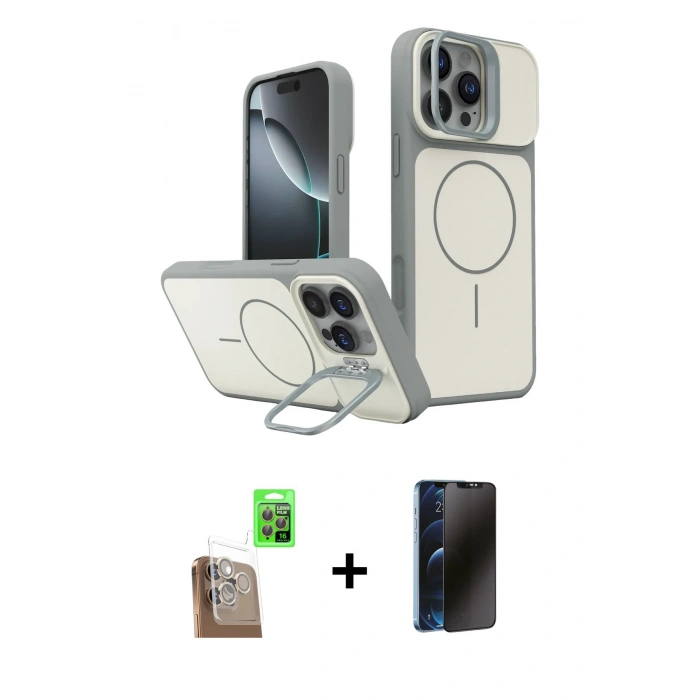 MARSİLYAN™- iPhone 16 Pro Max Kılıf İz Modern Prime - Siyah 3D Antistatik Hayalet Cam Ekran Koruyucu + Raze Metal Kamera Lens - CLTM