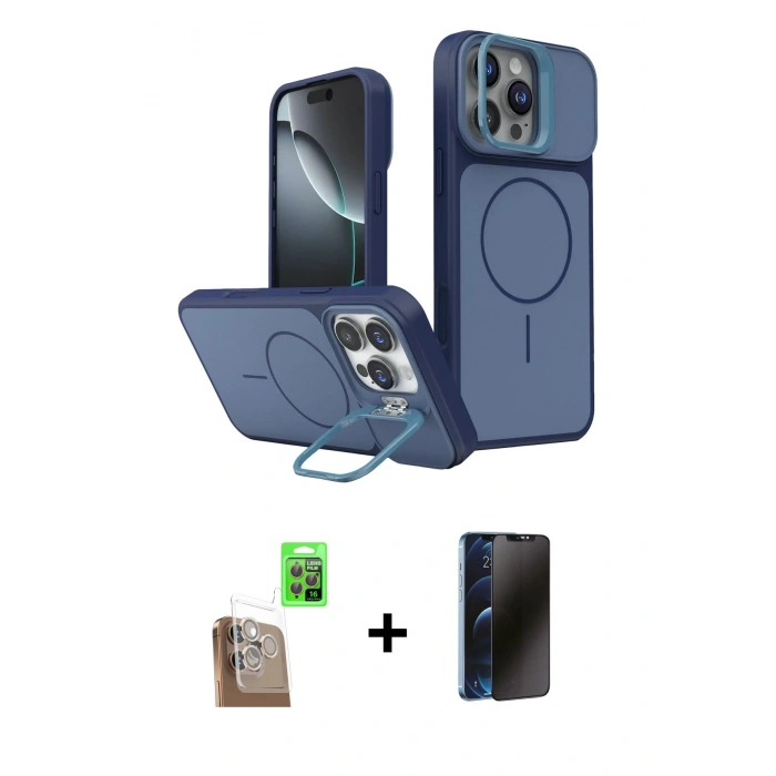 MARSİLYAN™- iPhone 16 Pro Max Kılıf İz Modern Prime - Siyah 3D Antistatik Hayalet Cam Ekran Koruyucu + Raze Metal Kamera Lens - CLTM