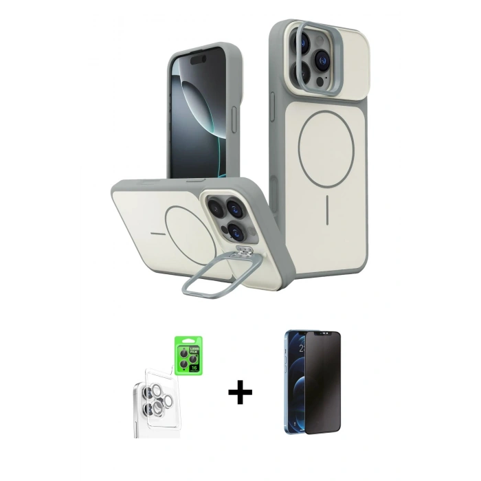 MARSİLYAN™- iPhone 16 Pro Max Kılıf İz Modern Prime - Siyah 3D Antistatik Hayalet Cam Ekran Koruyucu + Raze Metal Kamera Lens - BZ